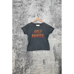 MOTHER Superior Holy Smokes Cotton Linen Flame Graphic T Shirt Top S Small